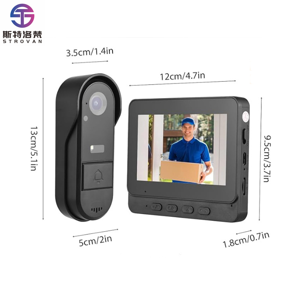 Smart Home Video Doorbell Installation - 4,3-Zoll-Smart-Türklingelsystem mit Audio-Klingel-Videodisplay, batteriebetriebenes WLAN, Heimsicherheit,