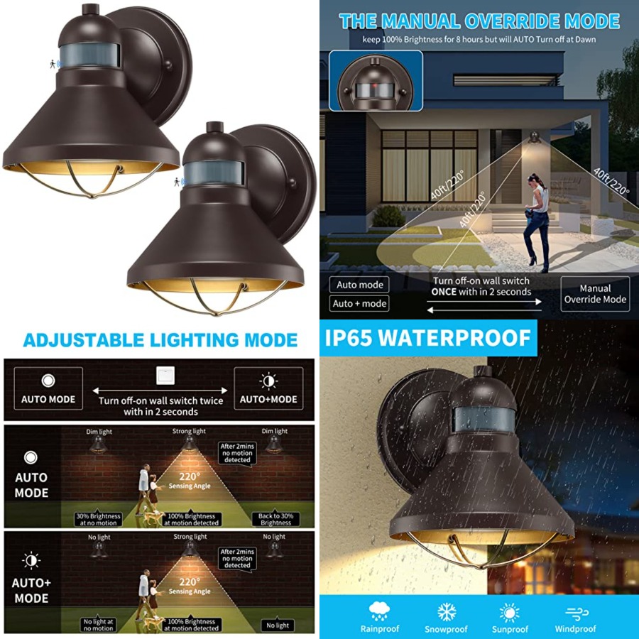 Motion Sensor Light - 2er-Pack Bewegungssensor Außen-LED-Wandleuchte Dämmerungssensor Außenbeleuchtung Braune