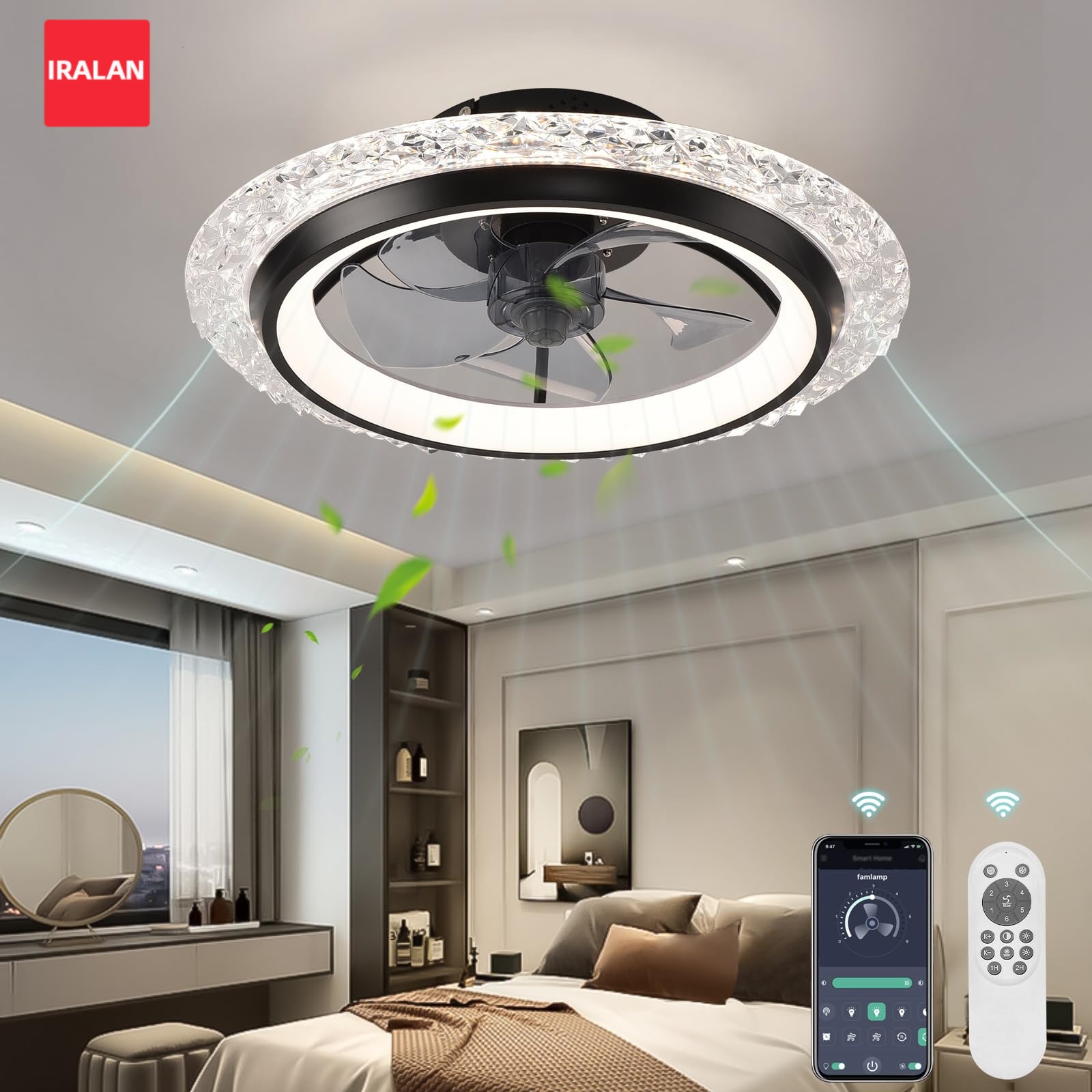 Smart Ceiling Fan - IRALAN Runder LED-Deckenleuchter mit Ventilator, Smart