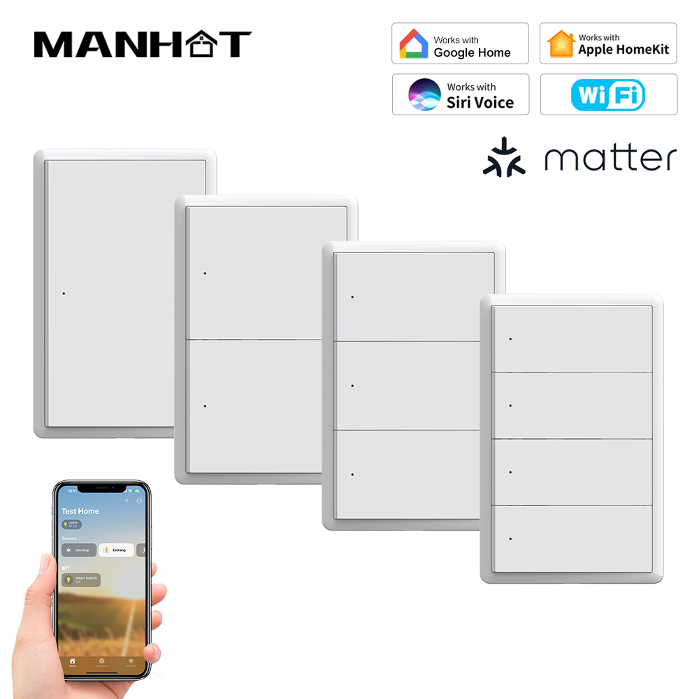 Smart Home Kit - MANHOT Homekit WLAN-Smart-Schalter ohne Neutralleiter US-Schalter